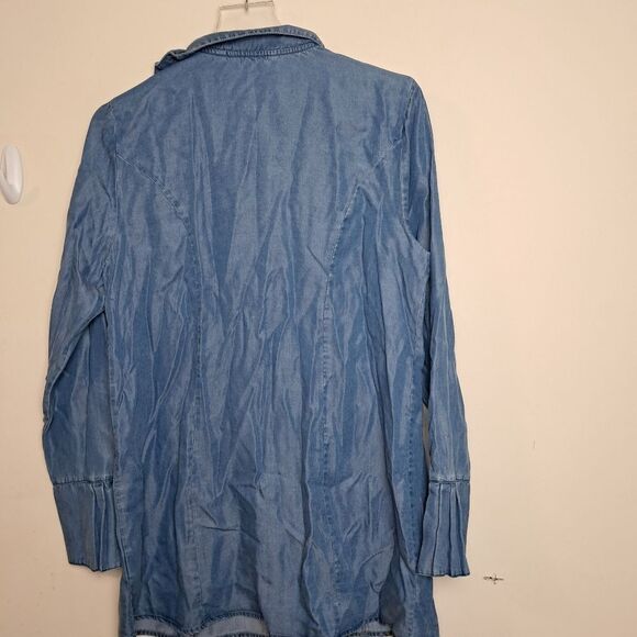 Soft Surroundings Denim Chambray Ruffle Collar Button Tunic Dress Blue Medium - Picture 4 of 5